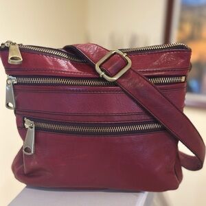 Elegant Red Leather Crossbody Bag